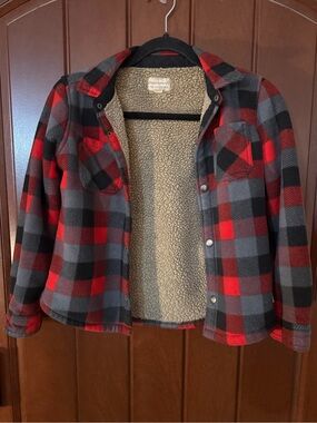 Weatherproof Red & Gray Plaid Sherpa-Lined Kids Jacket